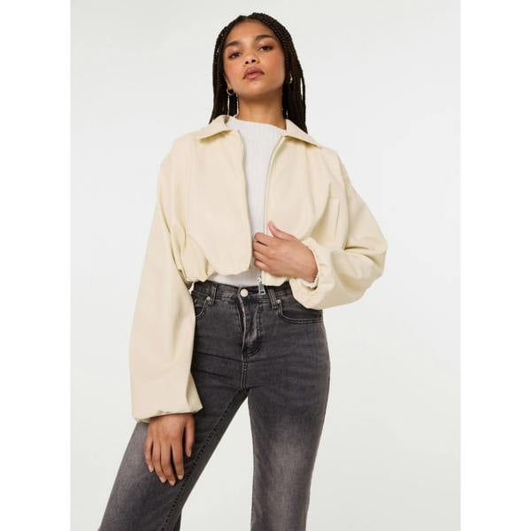 Pink Vanilla Faux Leather Puffball Jacket