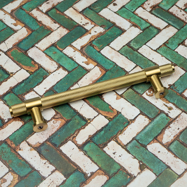 Handle & Home Satin Brass Knurled Handles with Clasp Detailing