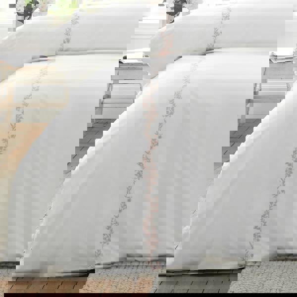 Bianca Camille Embroidered Floral 200 Thread Count Cotton Duvet Cover Set White / Pink