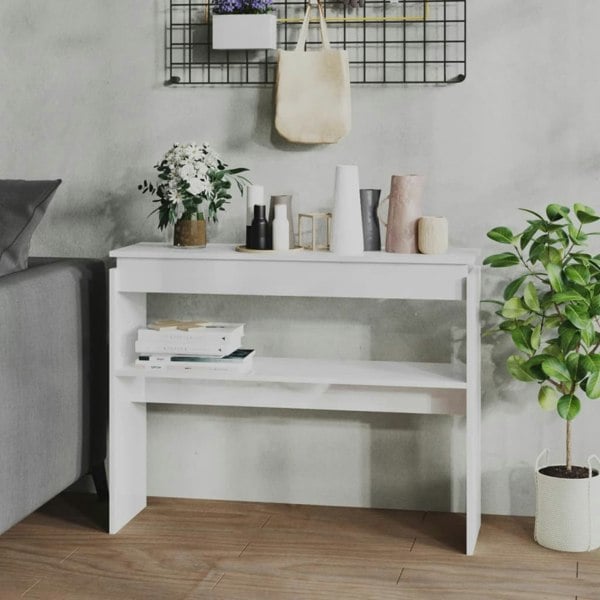 Berkfield Console Table High Gloss White 102x30x80 cm Engineered Wood