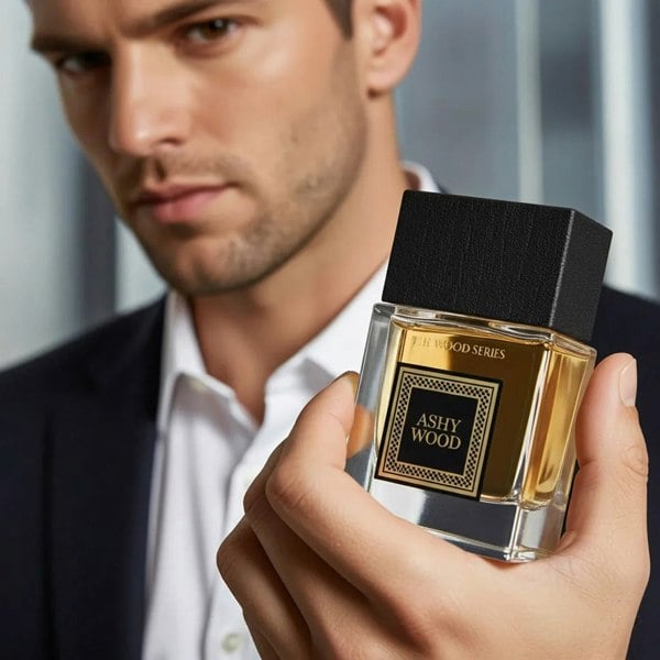 Anfar Ashy Wood 100ml Extrait de Parfum mid shot with male model