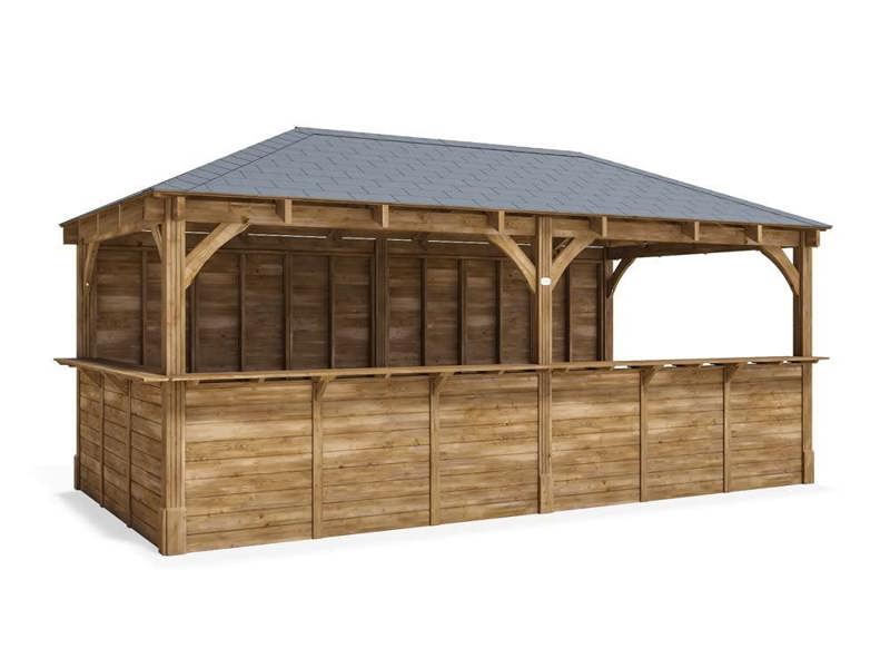 Dunster House Garden Bar Wooden Outdoor Bar Gazebo Full Length Counter 6m x 3m Roof Shingles Leviathan
