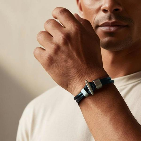 Aye Do Gifts Men's Black Double Leather Bracelet