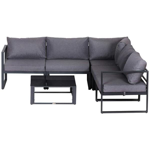 Wyld Haus Dokase 5 Seater Grey Outdoor Corner Sofa Set with Coffee Table and Chair Aluminium Framae