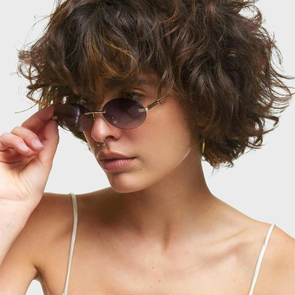Lamoda Black Oval Rimless Sunglasses Stylish Lightweight UV Protection Everyday