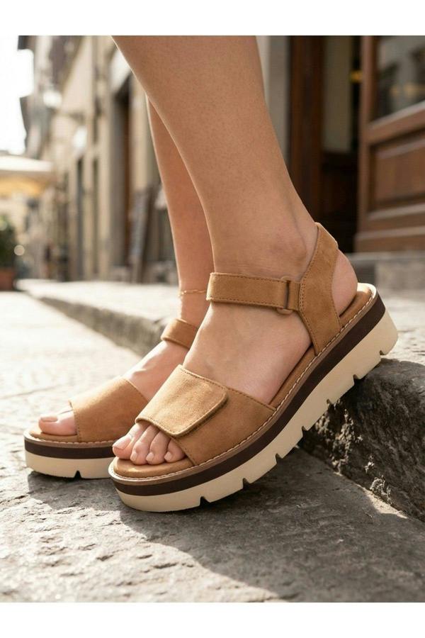 Violet Suede Platform Sandals - Camel
