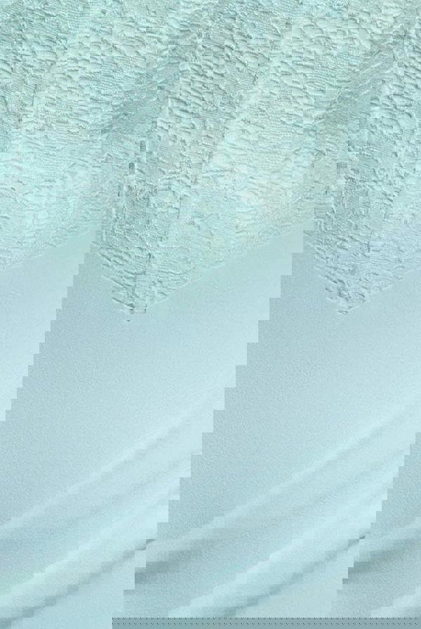 One Shoulder Organza  Fan Detail Lace Bodice Maxi Dress - Mint Green DR4577