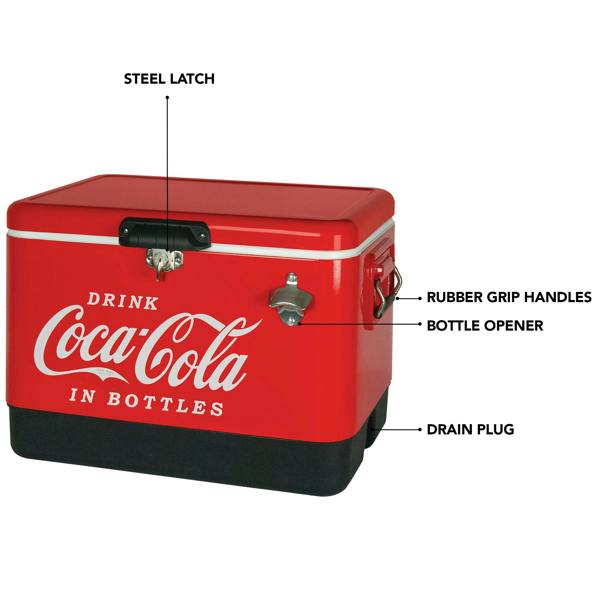 Coca-Cola 51L Portable Cool Box – Ice Chest Cooler for Camping, Beach, Fishing & RV Trips (Red)