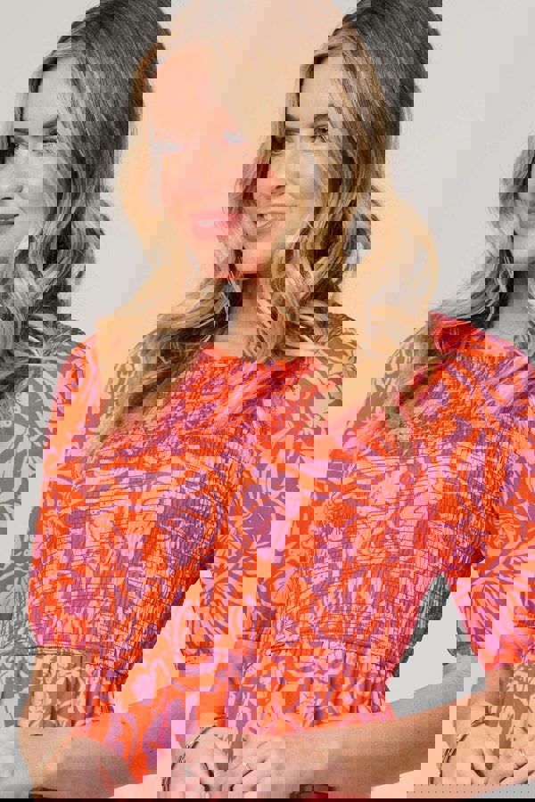 Orange | Floral Smocked Detail Midi Dress