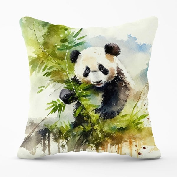 Warren Reed Panda Eating Bamboo Watercolour Cushions