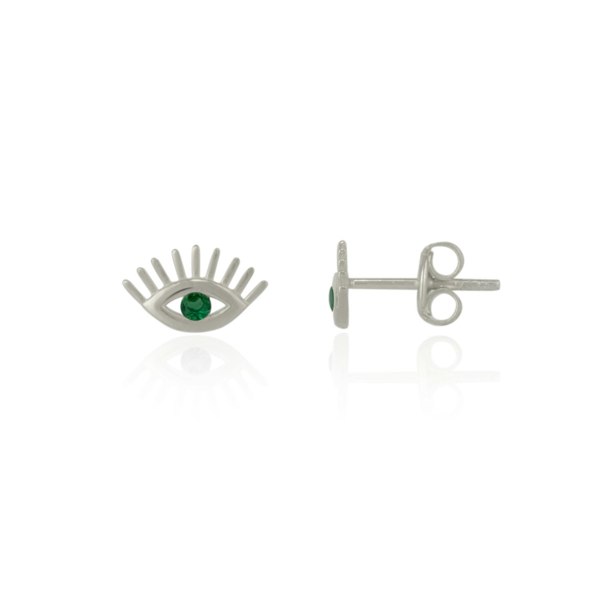 Spero London Emerald Color Eye Stud Earrings Sterling Silver