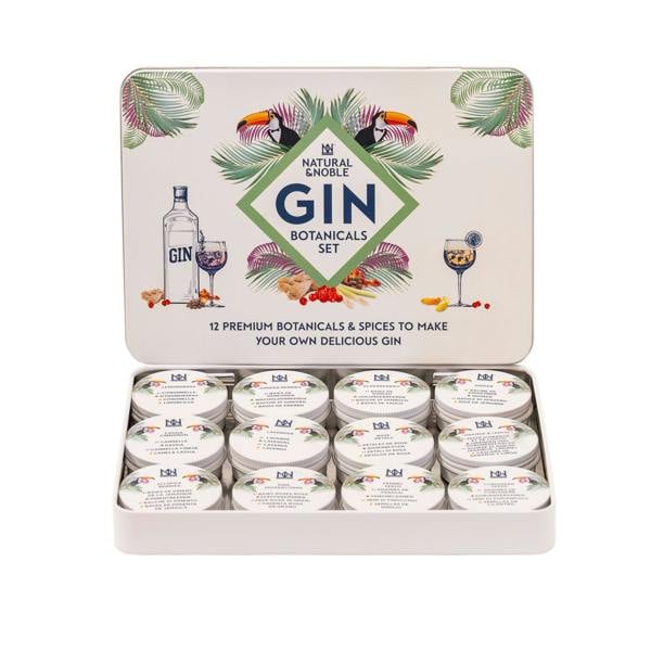 Natural & Noble DIY Gin Kit Opened Revealing its 12 Botanical Ingredients.