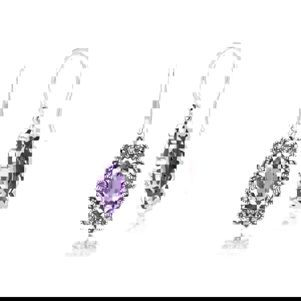 Gemondo Art Deco Style Marquise Amethyst & Marcasite Drop Earrings in Sterling Silver