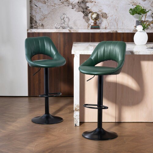 Wyld Haus Nimba Set Of 2 Dark Green Faux Leather Counter Bar Stools