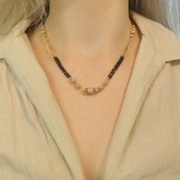 The Colourful Aura Gold Black Beaded Indian Asian Nazar Mangalsutra Choker Necklace