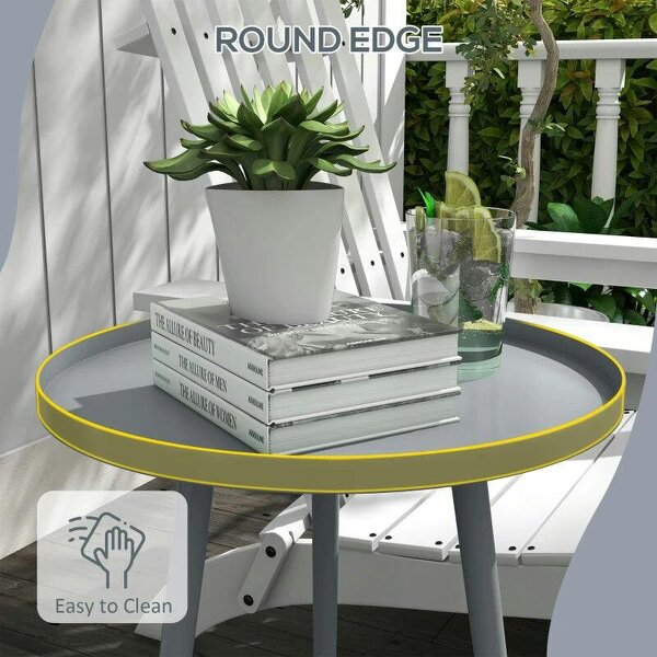 Round Garden Coffee Table, Outdoor Side Table with Rounded Steel Edge, Ø40 x 50H cm, Grey