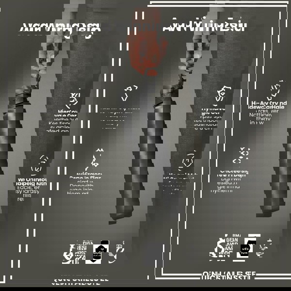 A dark grey stainless steel water bottle is held; its features include a hide-away handle, hygiene cover, and wide mouth opening. Awards from 2021 and 2024 are shown.