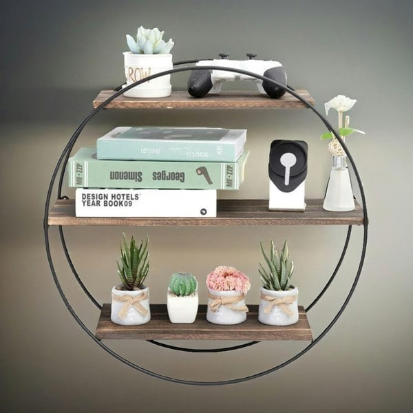 Rafaelo Mobilia Industrial Wooden 3 Tier Round Floating Shelf