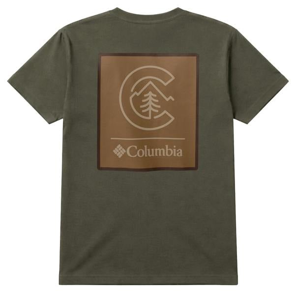 Green t-shirt with Columbia logo on a white background