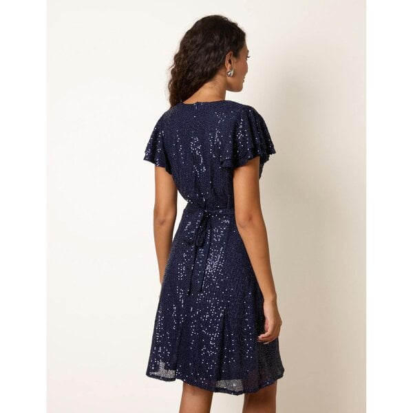 Blue Vanilla Sequin Wrap Double Frill Sleeve Dress