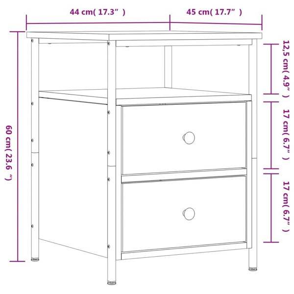 Berkfield Bedside Cabinet Brown Oak 44x45x60 cm Engineered Wood
