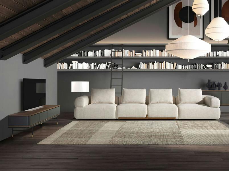 Angel Cerdá TV Stand in Matt Dark Grey Wood, Black Steel and Walnut Top 3265