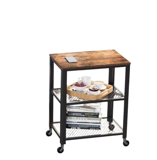 Modcraft Vintage 3-Tier Serving Trolley with Wheels, Rustic Rolling Kitchen Cart, Heavy Duty Storage Shelf