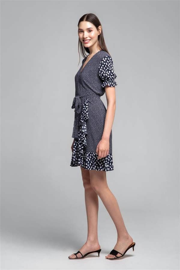 Rumour London Myla ruffled wrap dress with short sleeves in floral print