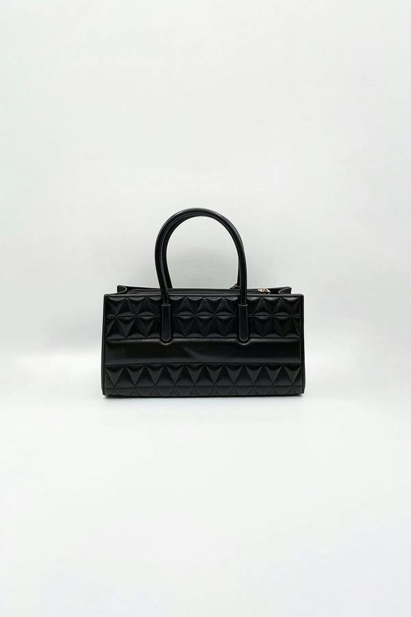 SVNX Faux Leather Luxe Quilted Top‑Handle Crossbody Bag in Black