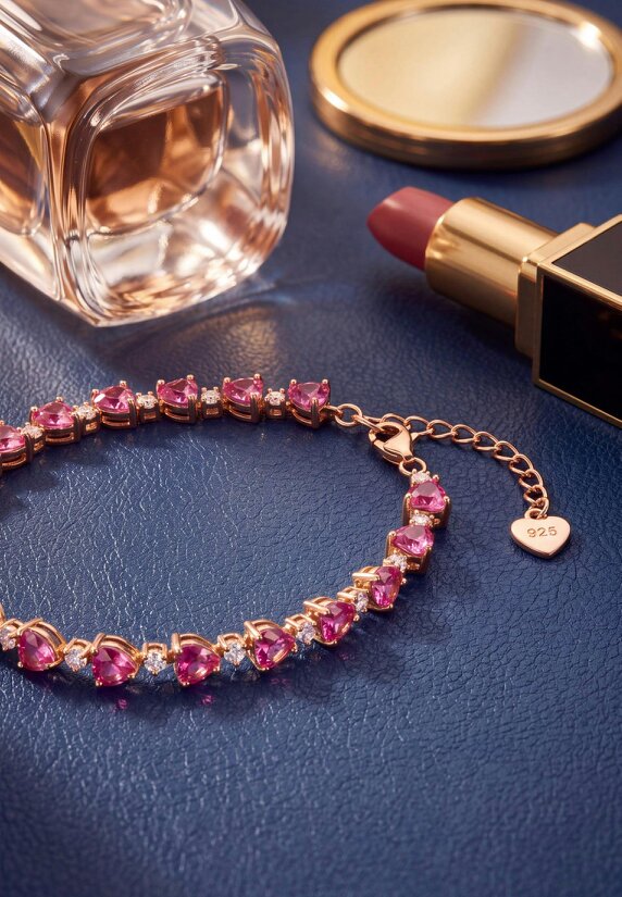 Latelita Asscher Cut Heart Tennis Bracelet Ruby Gold
