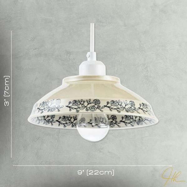 Cream Gloss Ceramic Pendant Light Shade with Navy Blue Floral Design Image 7