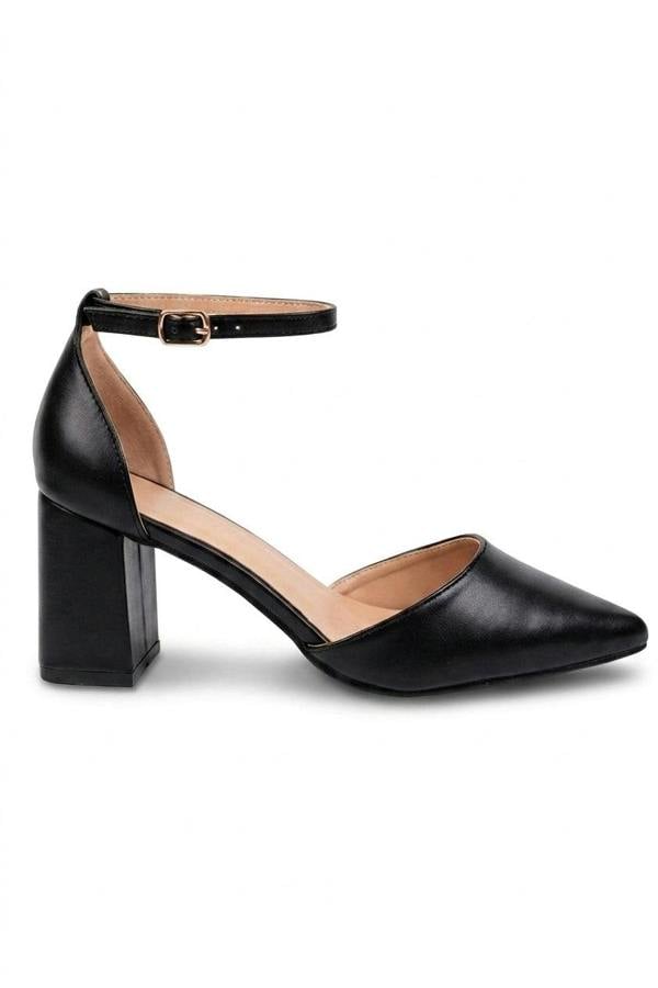 Saoirse Pointed Toe Ankle Strap Heels - Black_wb