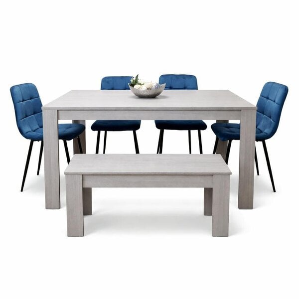Kosy Koala Modern Grey Rectangle Dining Table Set With 4 Grey Velvet Chairs And 1 Grey Bench Dining Room Furniture