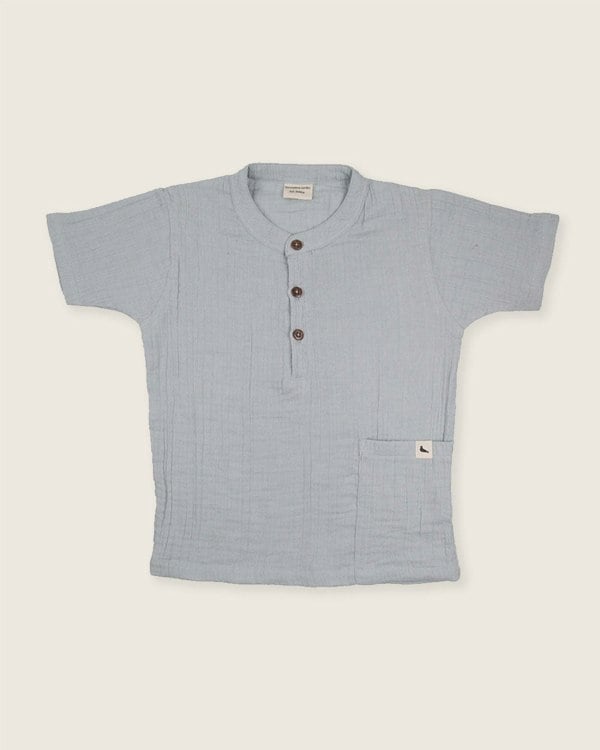 Sky Blue Mandarin Collar Shirt - image 2