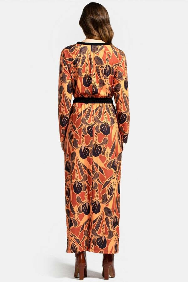 HotSquash Long Sleeve Maxi Dress with Neck Tie