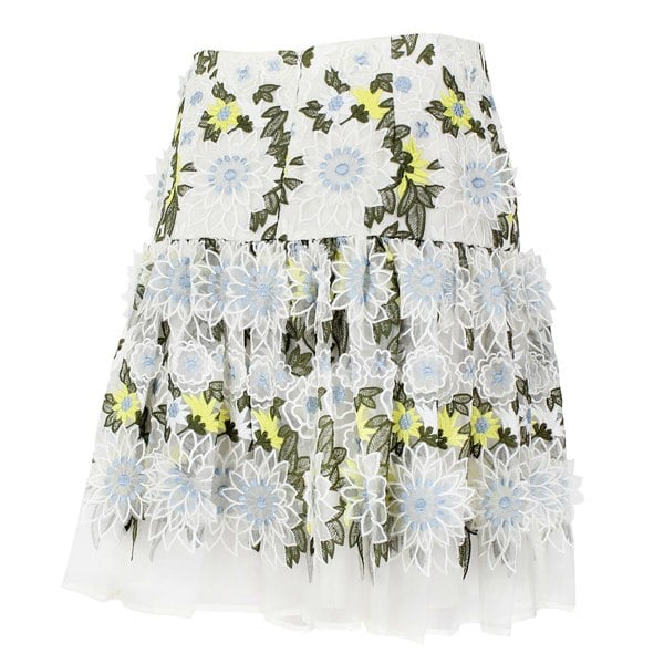 Erdem exquisite skirt in a fine silk organza Intricate embroidery detailing and 3D flower applique