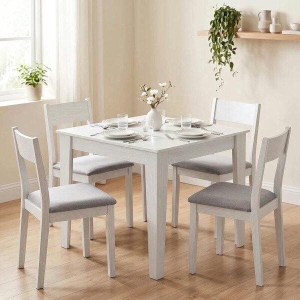 Dining Table for 4, 80L x 80W x 75Hcm, Modern Square Kitchen Table, White