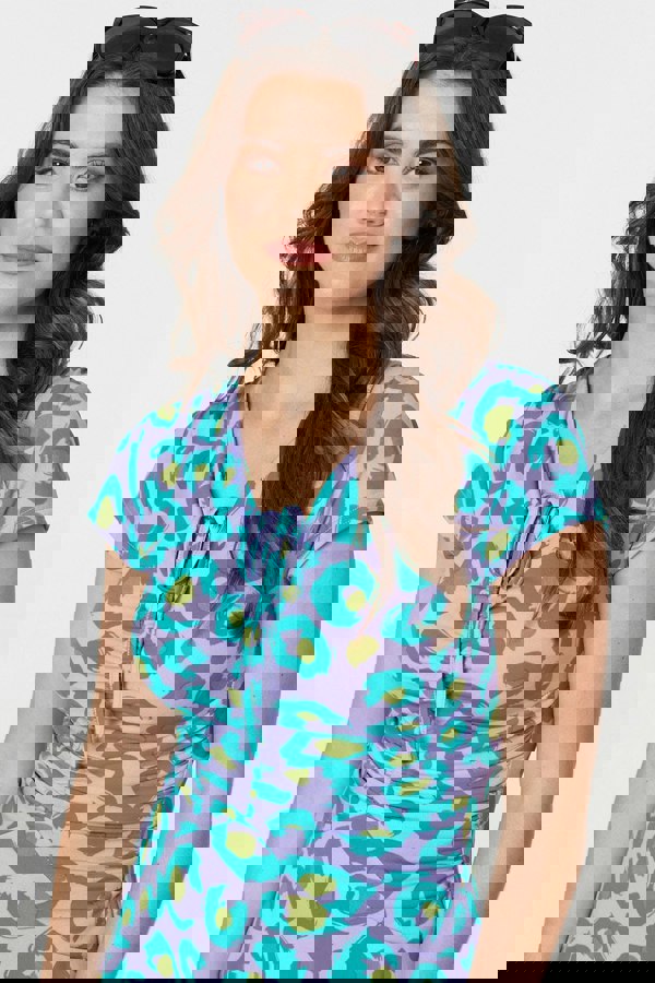 Purple | Animal Print Ruched Front Jersey Dress