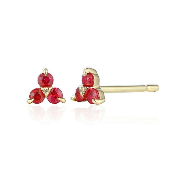 Sarah Layton Three Stone Ruby & Diamond Stud Earrings - 9ct Yellow Gold - NTE2173RD-9YG