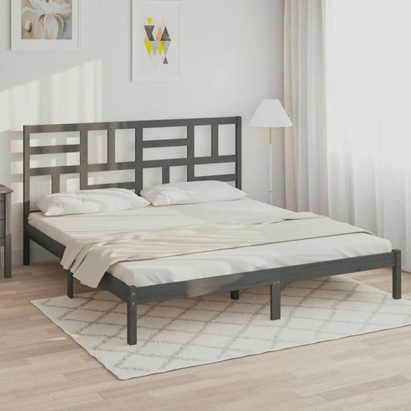 Berkfield Bed Frame Grey Solid Wood 200x200 cm