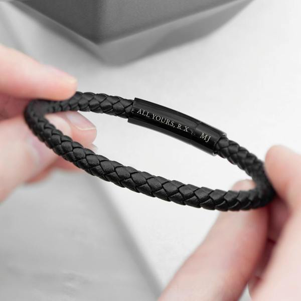 Personalised Men's Leather Bracelet - lifestyle shot