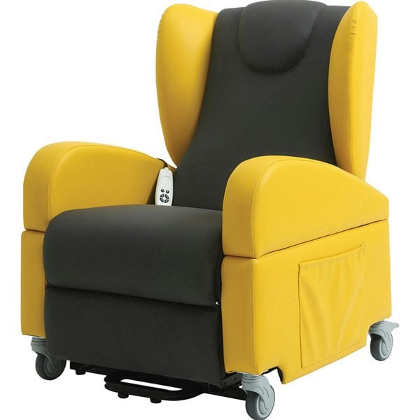 Dual Motor Rise and Recline Lounge Chair - Wipe Clean PU Fabric Black and Yellow Loops