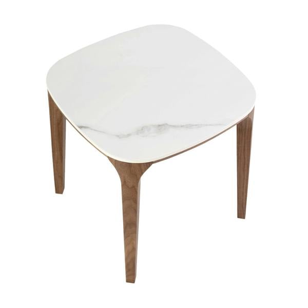 Angel Cerdá Porcelain Marble and Walnut Square Corner Table 2133