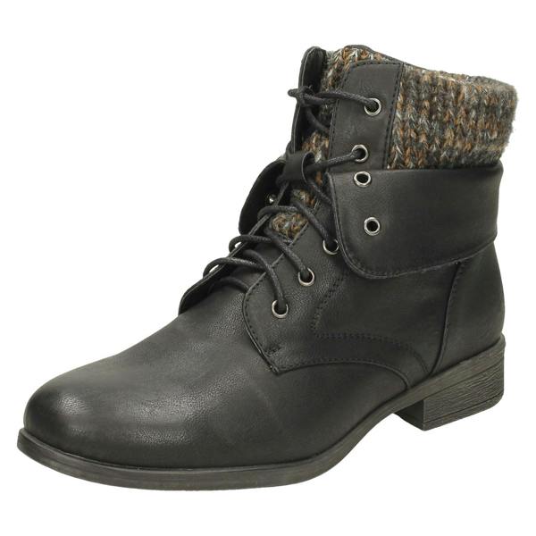 Spot On Ladies Spot On Mid Heel Lace Up Ankle Boots