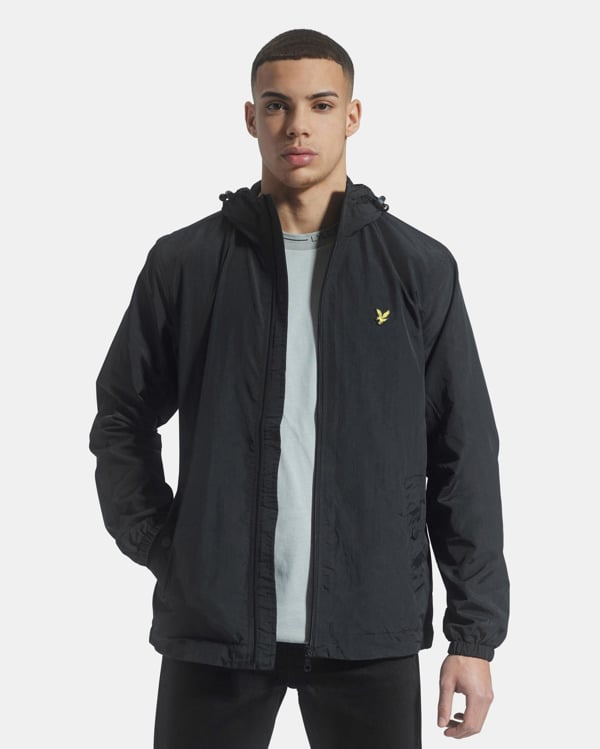 Lyle & Scott Branded Hooded Short Lightweight Jacket - Jet Black