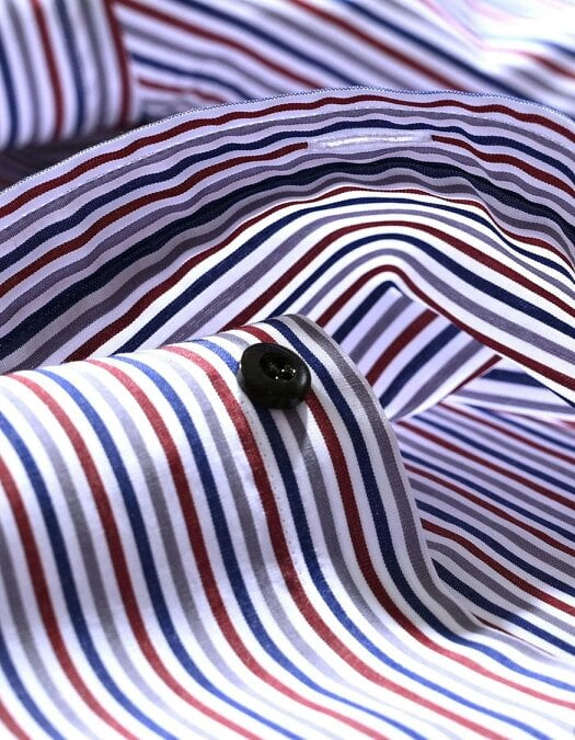 Maroon and White Striped Formal Shirt for Men - Cotton, Smart Casual Style