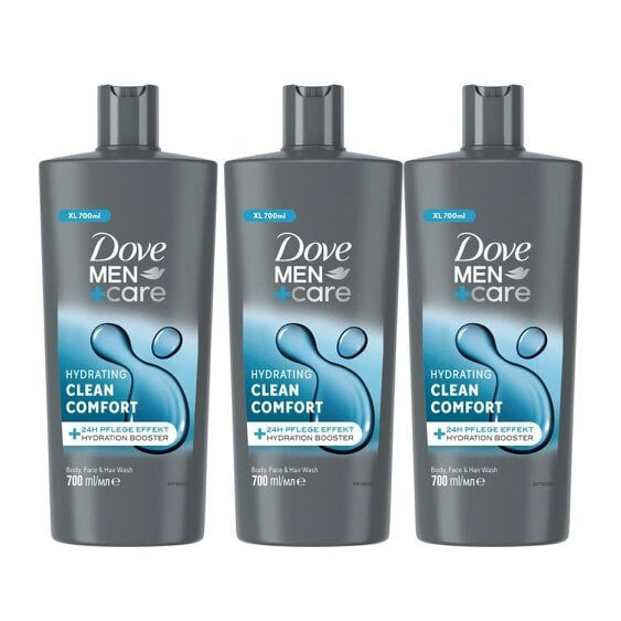 Dove Men+Care Hydrating Clean Comfort 3in1 Hair, Face and Body Wash 3x700 ml
