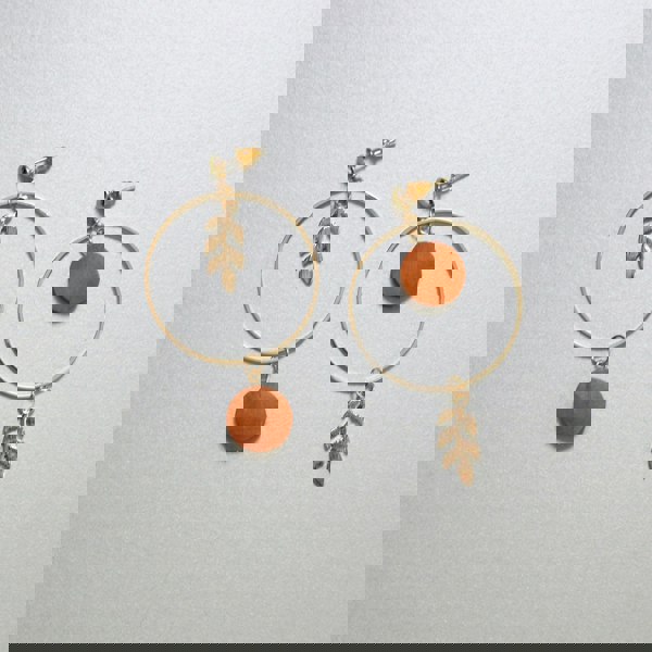 Luxe Tones Kara Wooden Disc Botanical Hoop Earrings