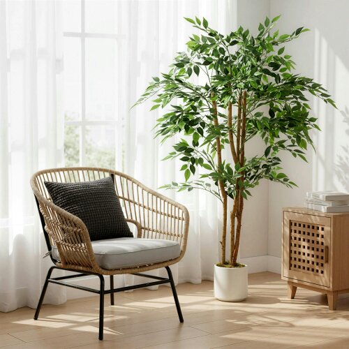 Wyld Haus Faluta Artificial Ficus Style Tree With Solid Trunk Detail In Pot 150cm Green