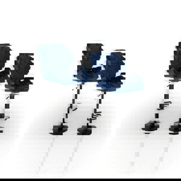 Modcraft Set of 2 Velvet Blue Bar Stools – Adjustable Swivel Dining Chairs with Footrest & Black Steel